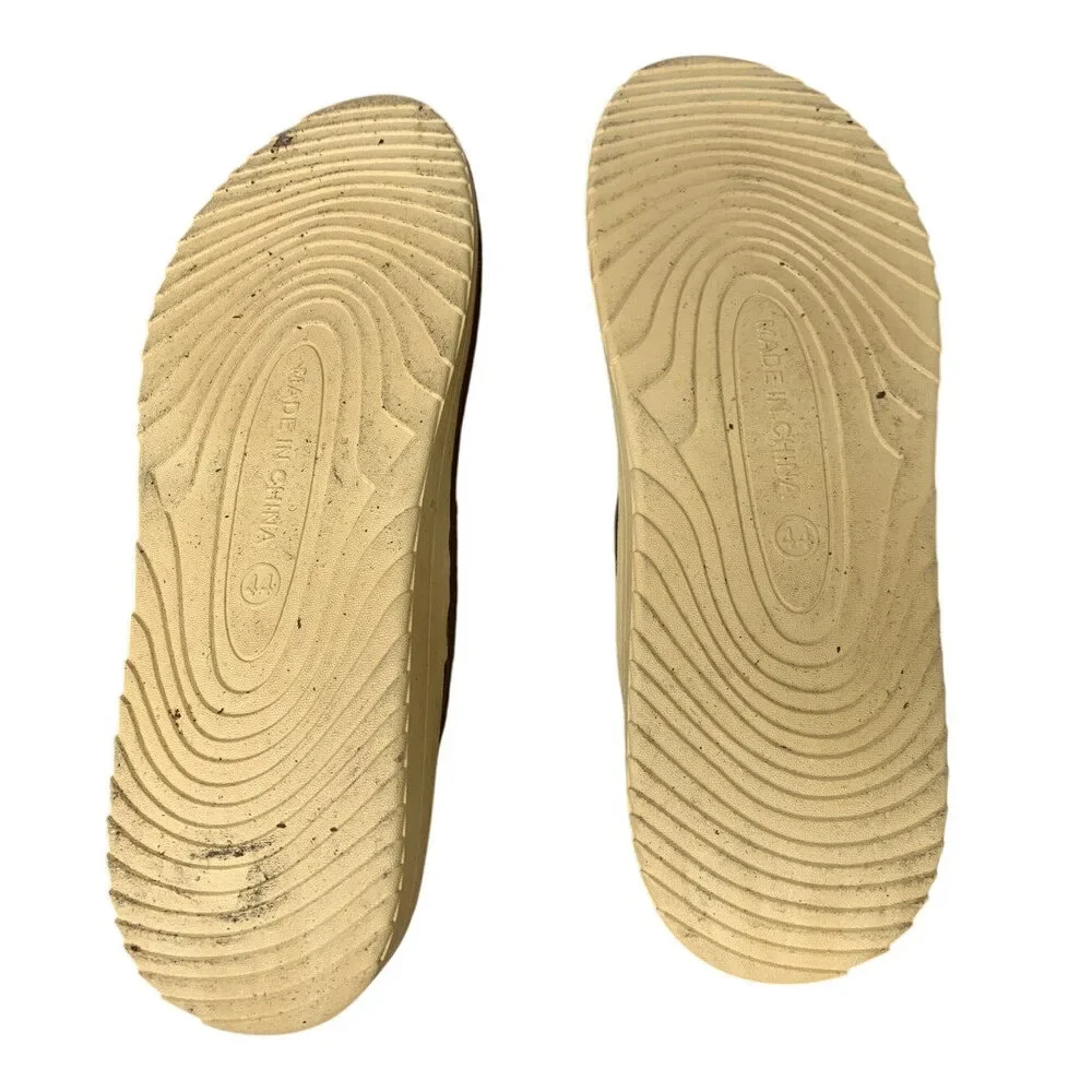 Subbxre Mens Size 11 Brown Slide On Arch Support Adjustable Buckle Thong Sandals